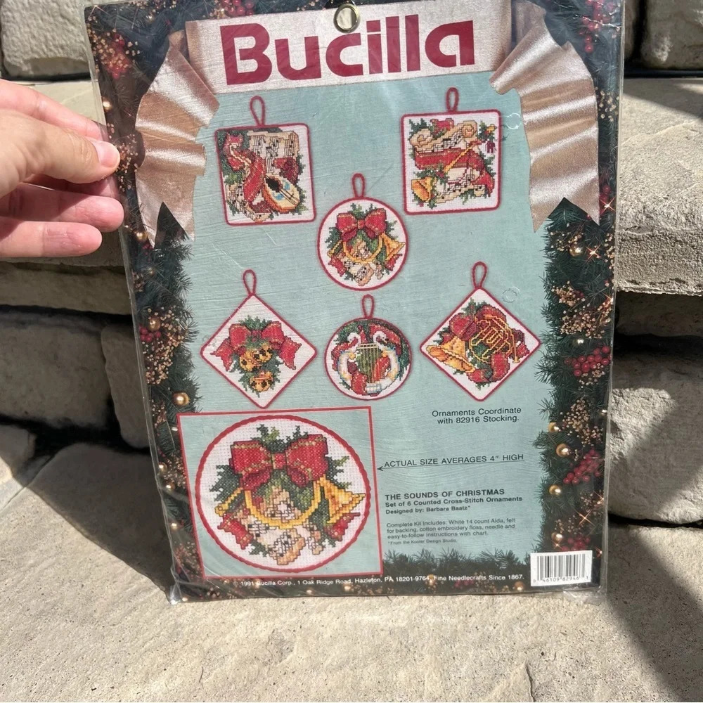 Vintage Bucilla The sounds of Christmas set of 6 counted cross stitch ornaments
